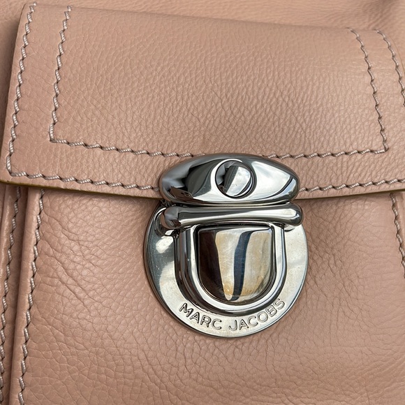 Marc Jacobs Stella peach pink beige Calfskin Leather Pocket Tote w/ teal suede - Picture 5 of 16